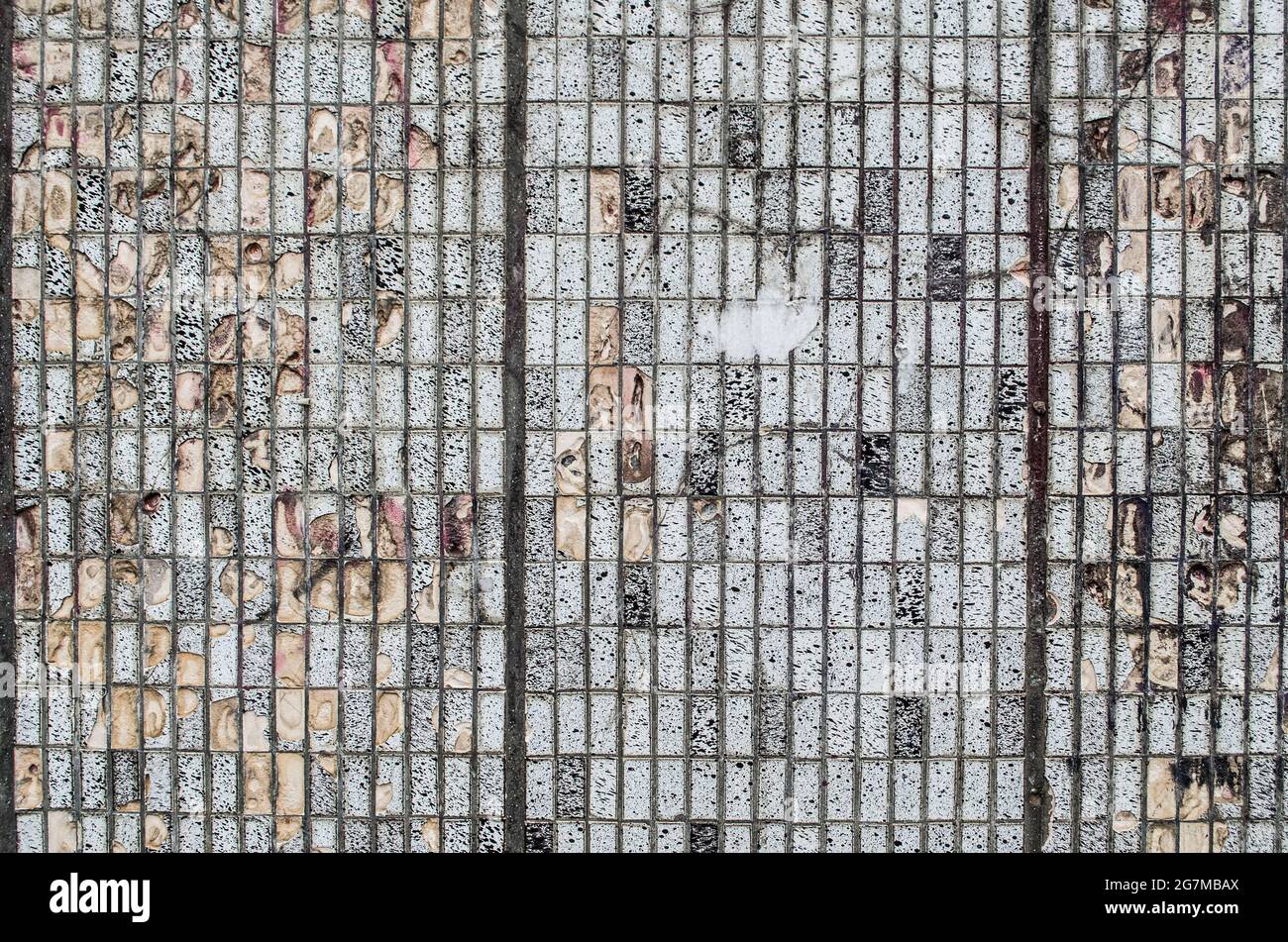 Texture mosaic rectangles monochrome grunge texture. Loft style photo element. Stock Photo