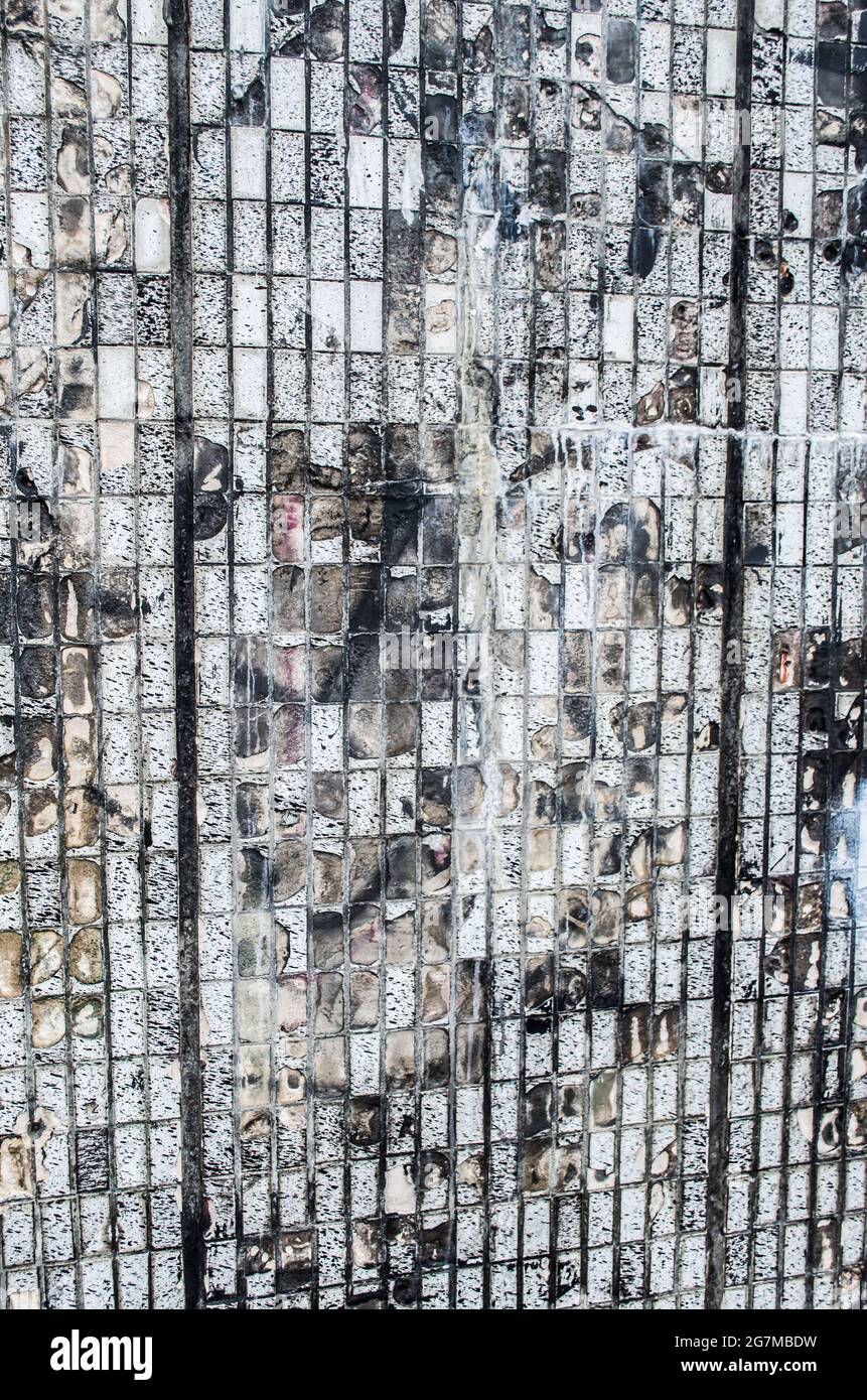 Texture mosaic rectangles monochrome grunge texture. Loft style photo element. Stock Photo