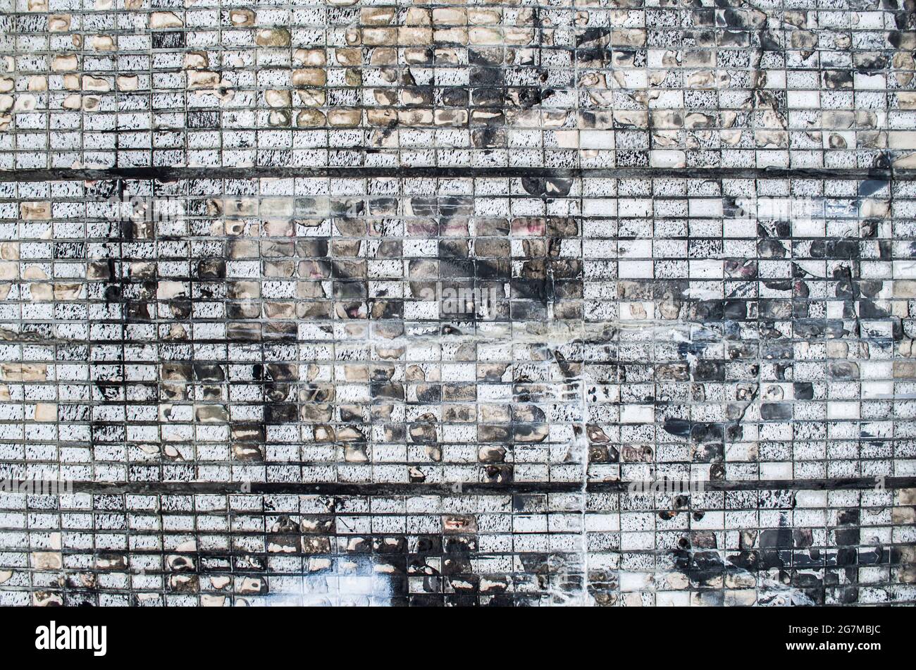 Texture mosaic rectangles monochrome grunge texture. Loft style photo element. Stock Photo
