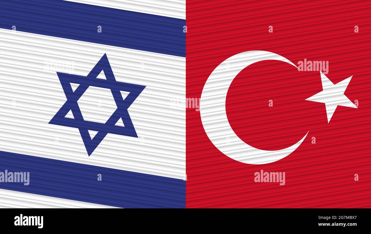 Turkey and Israel Two Half Flags Together Fabric Texture Illustration Stock Photo