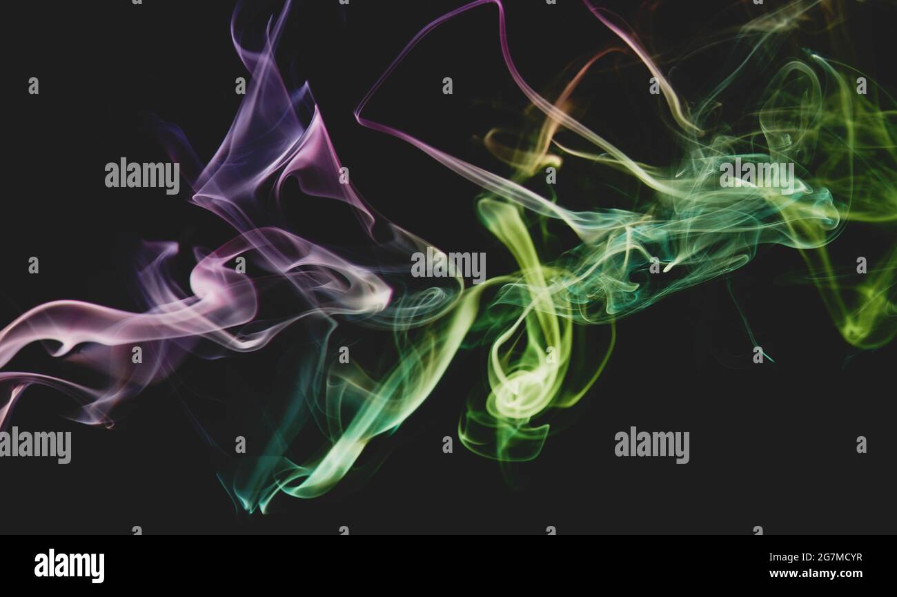 Smooth abstract smoke colorful swirls line shape on grey backdrop Stock ...