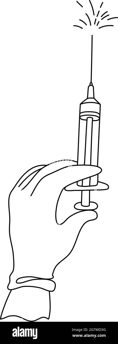 Vector syringe Icon. Syringe, black and white line drawing, one line. Stock Vector