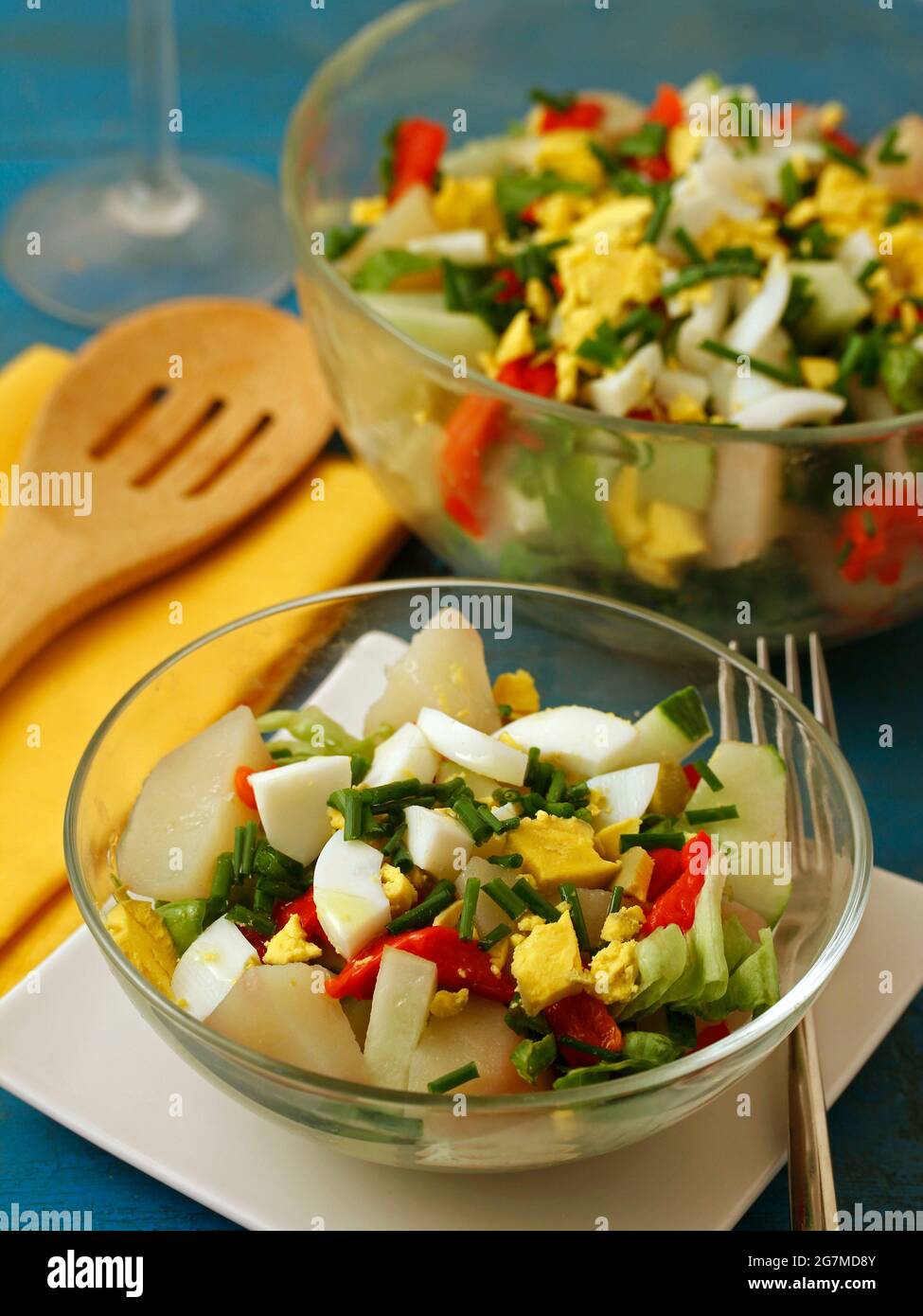 Potatoes salad with veggies and eggs. Stock Photo