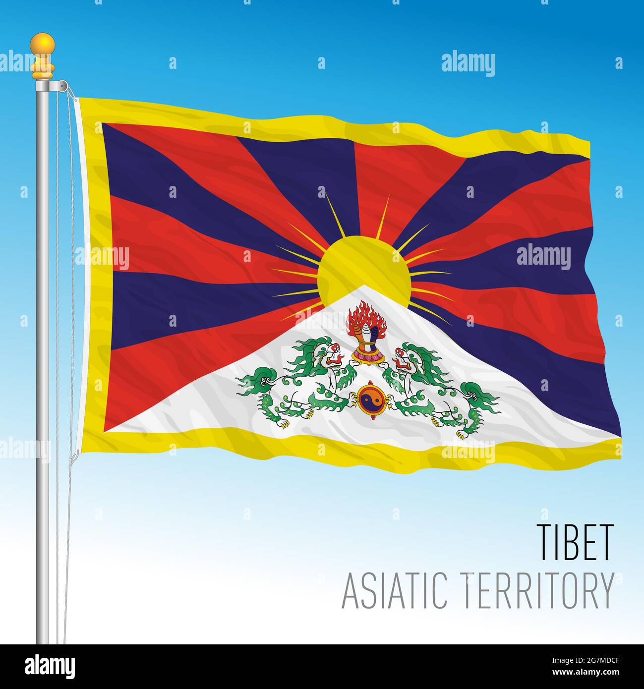 Tibet official national flag, asiatic territory, vector illustration Stock Vector