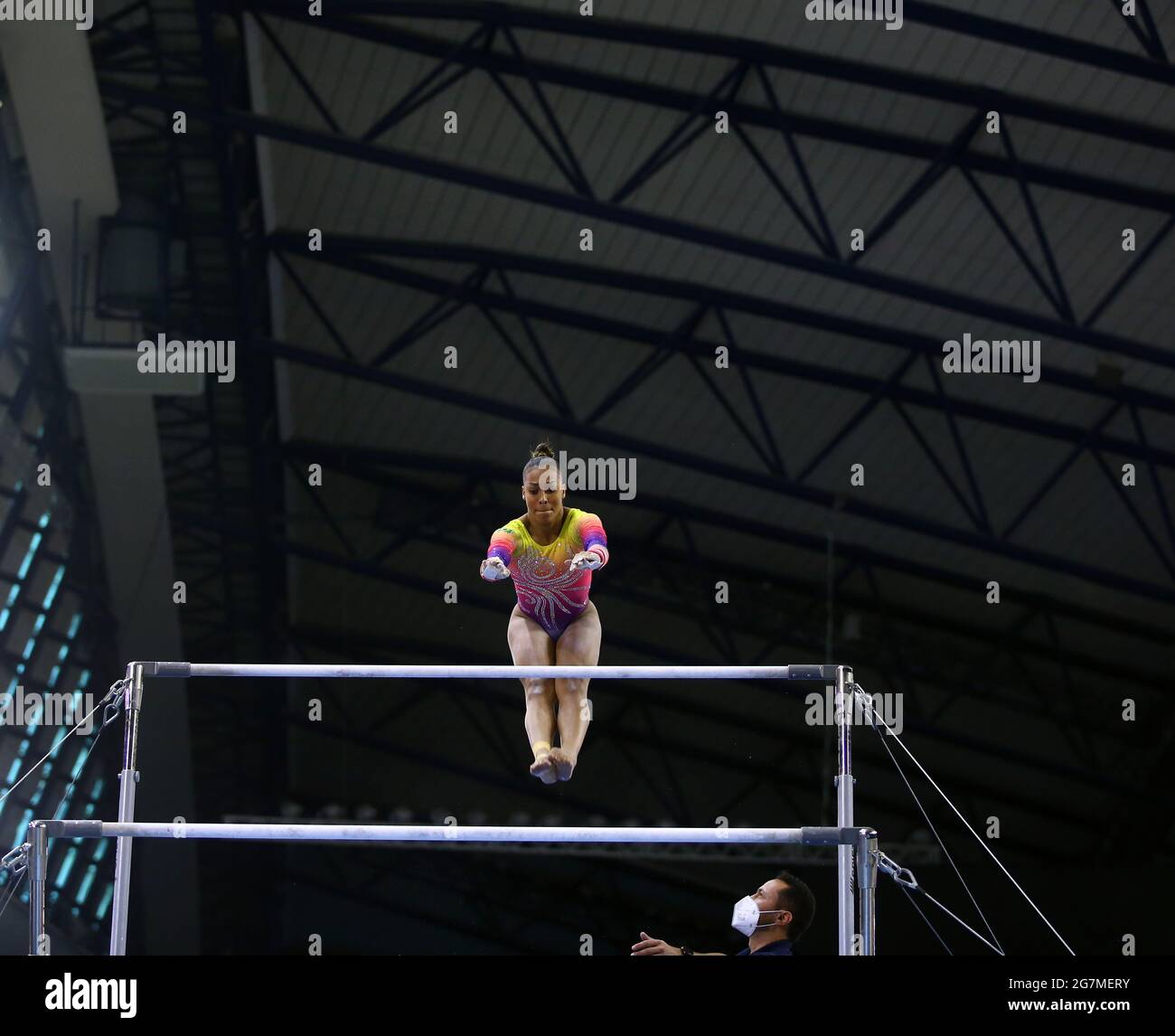 Lady gymnastics in action QATAR Stock Photo Alamy
