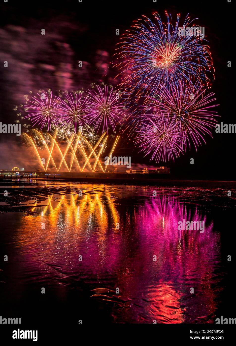 fireworks,North Pier,Blackpool,Lancashire,England,UK Stock Photo