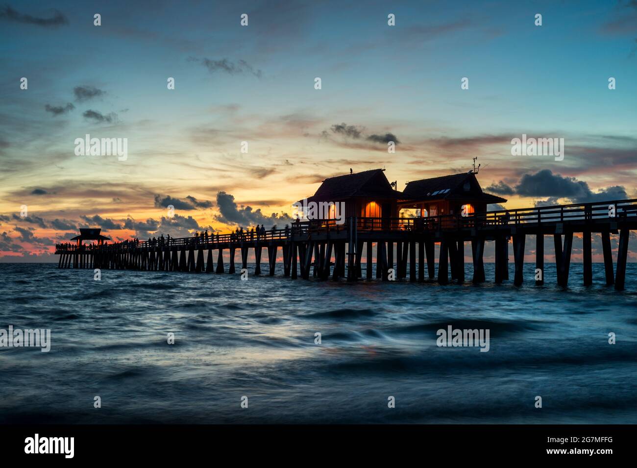 Naples Pier at sunset, Naples,Collier County, Florida, USA Stock Photo