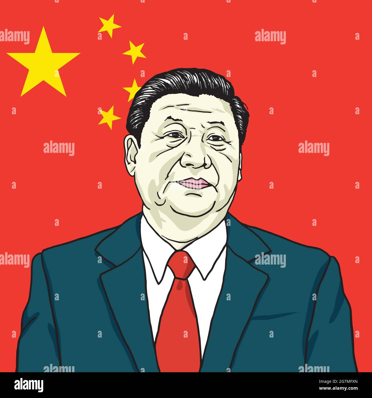 Xi Jinping Vector Portrait  Illustration with People's Republic of China Flag Background Stock Vector