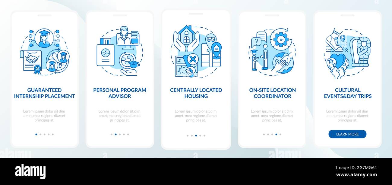 Job training program benefits onboarding mobile app page screen Stock Vector