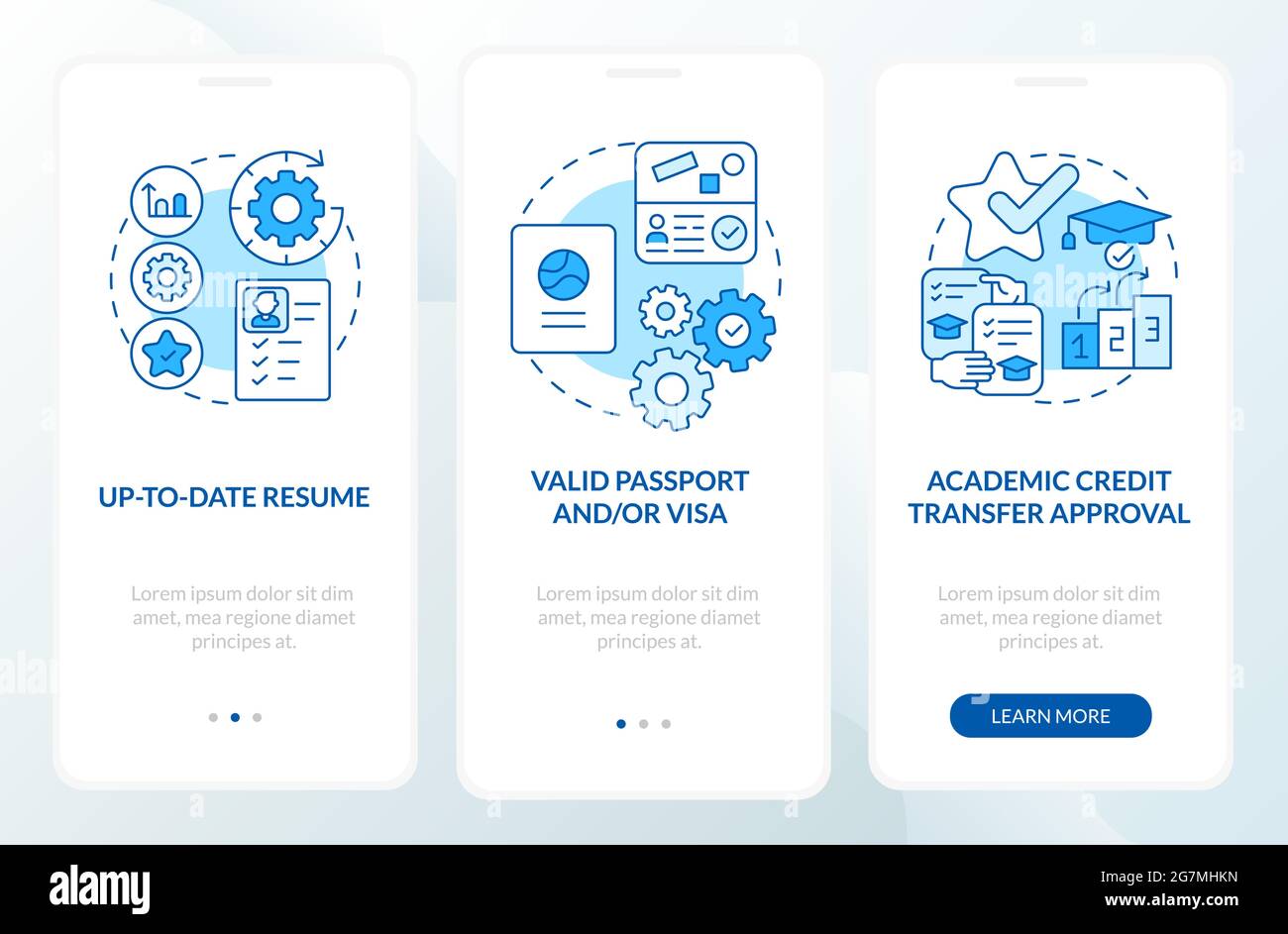 Internship abroad demands onboarding mobile app page screen Stock Vector