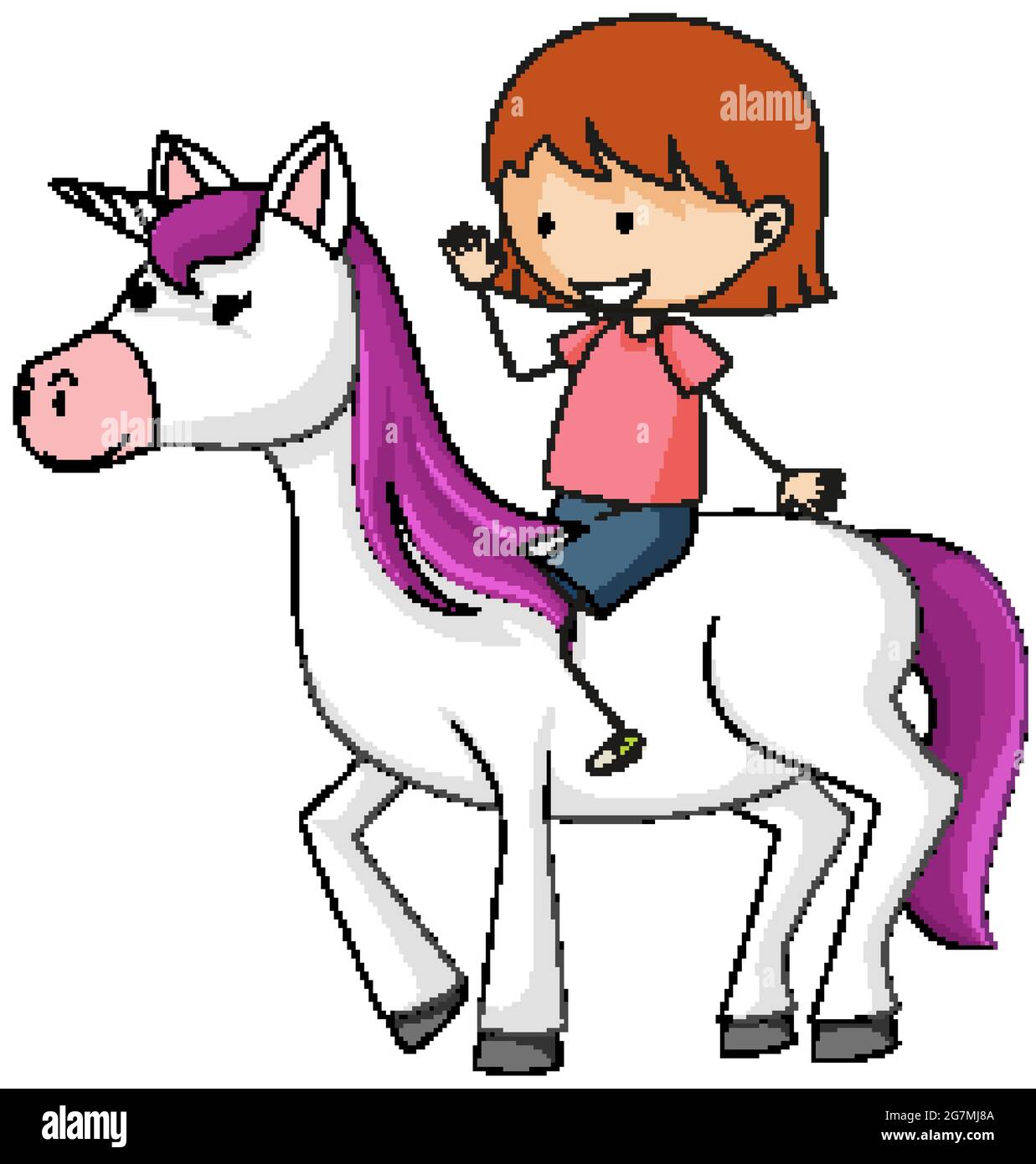 Little girl riding cute unicorn on white background illustration Stock ...