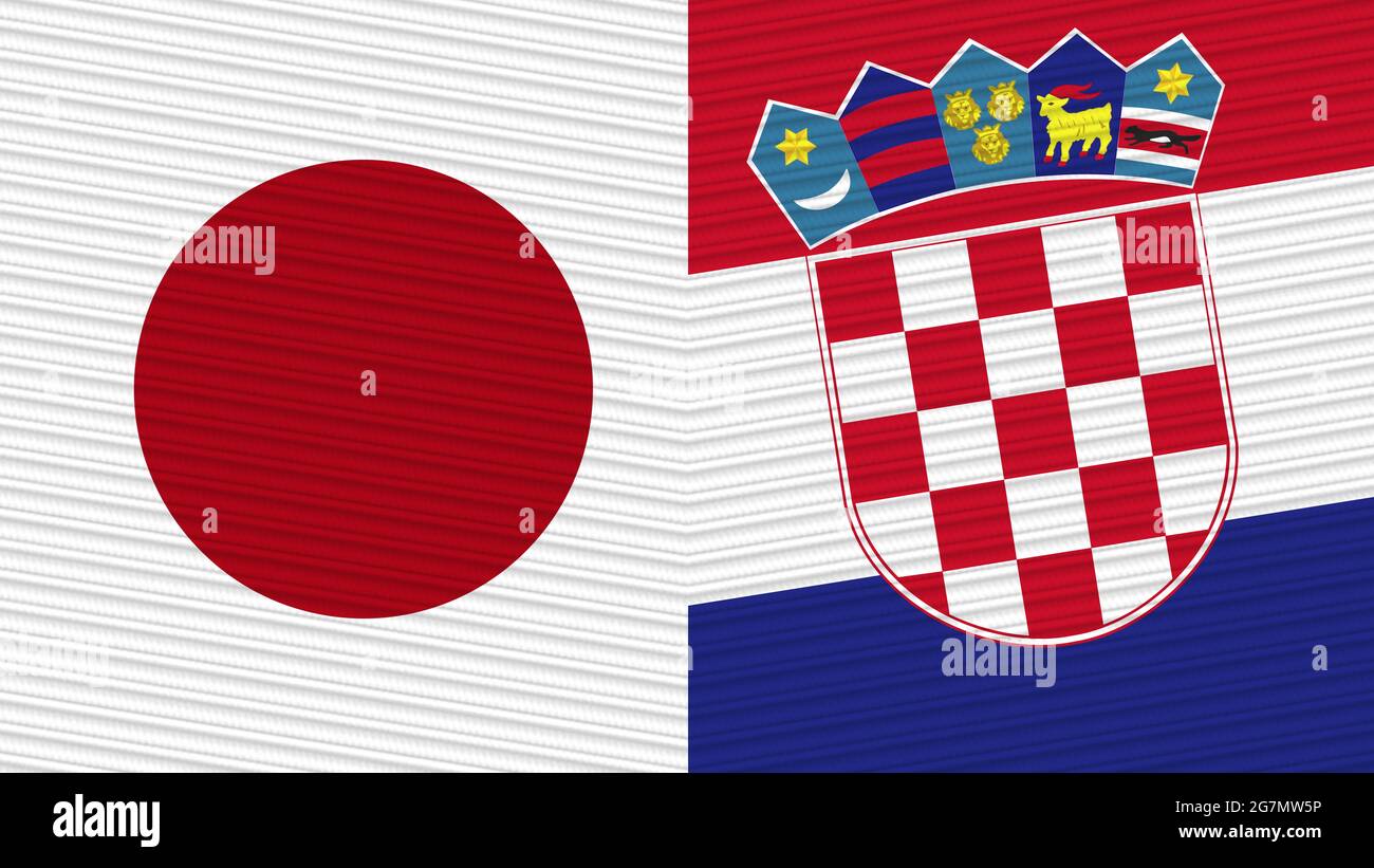 Cuba and Japan Two Half Flags Together Fabric Texture Illustration Stock Photo