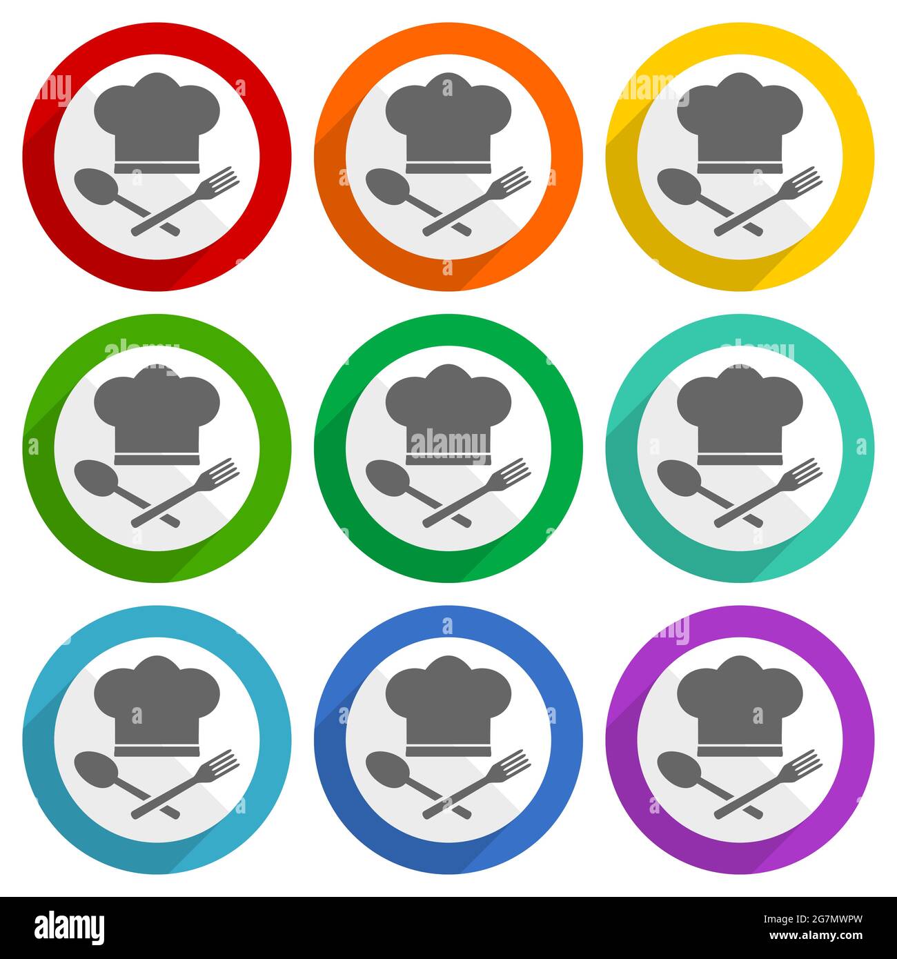 Chef hat, restaurant menu concept vector icons, set of colorful flat