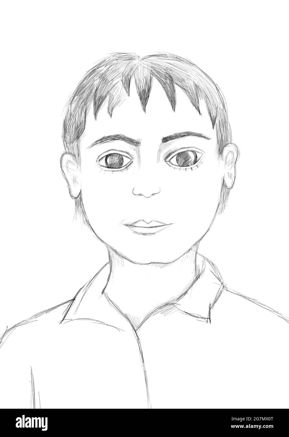 Portrait of a little boy. Face of a child, hand drawn, portrait. Stock Photo