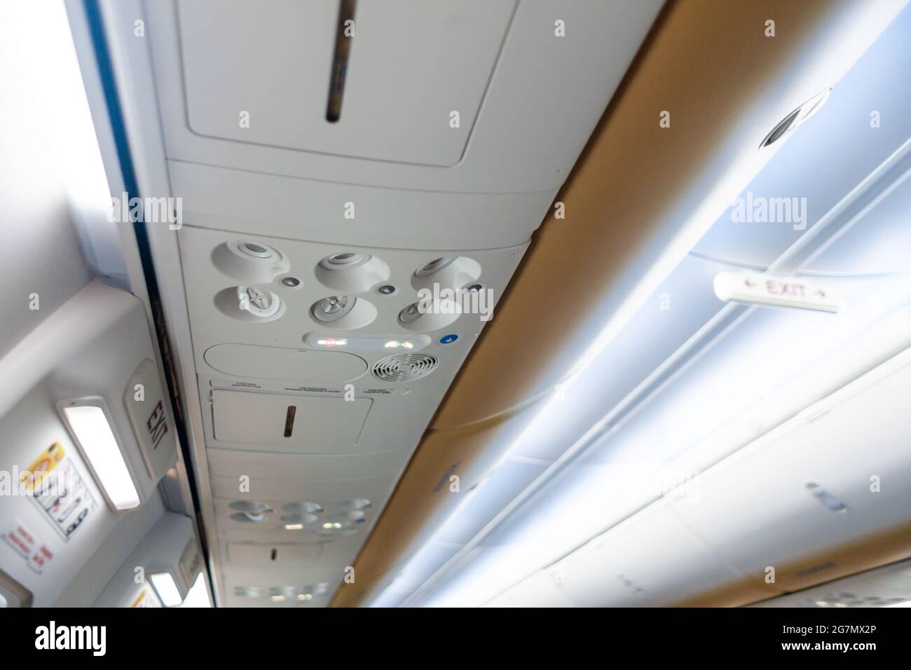 Console for ventilation and lighting control in the passenger seat in the  aircraft cabin Stock Photo - Alamy