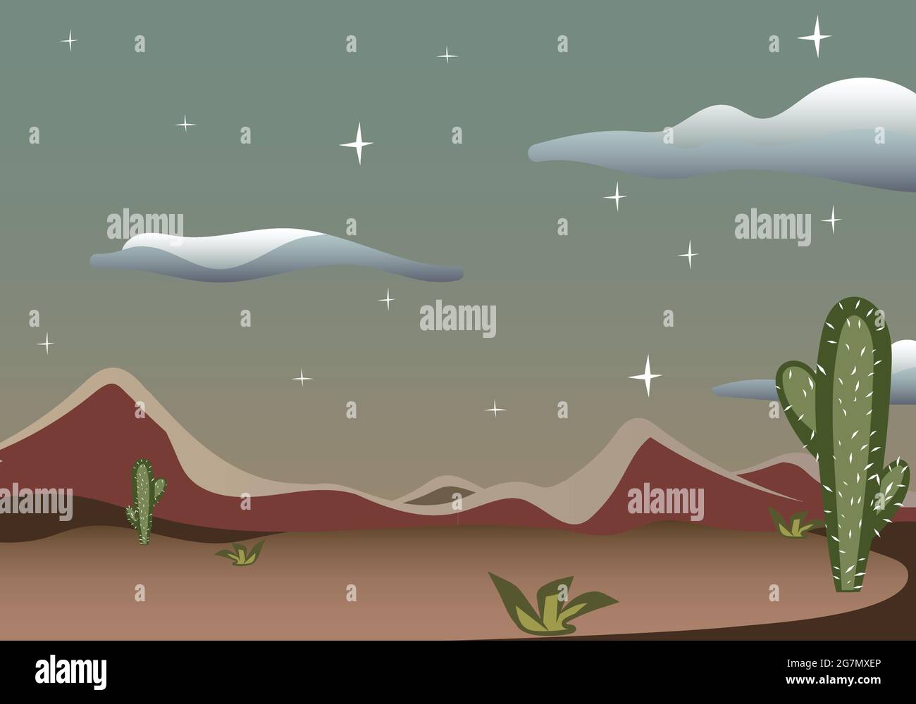 Desert Scene from Wild Western Texas. Country Side cowboy vector background setup. Sand and Hills with earth tone colors. Stock Vector