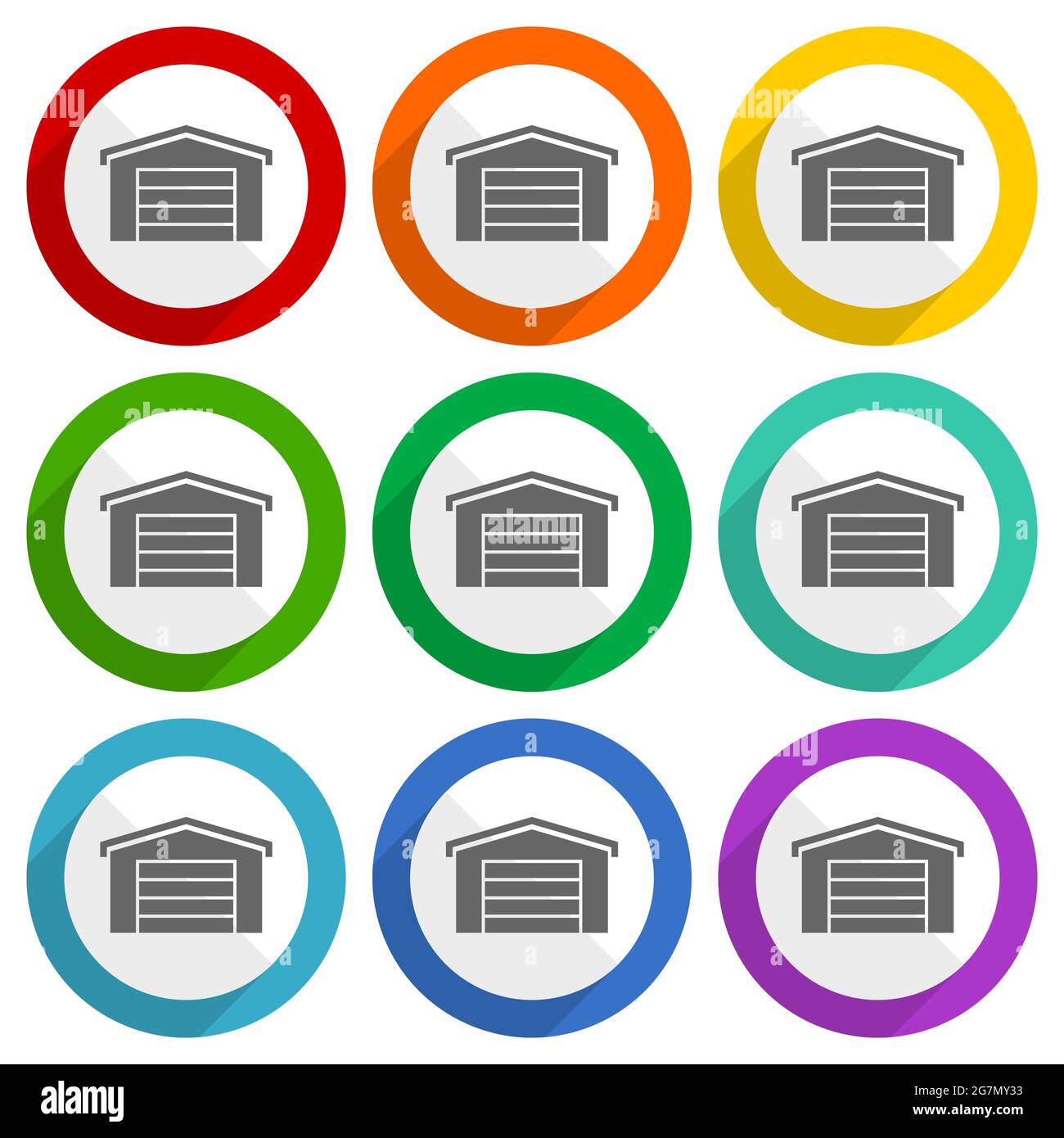 Garage building vector icons, set of colorful flat design buttons for ...