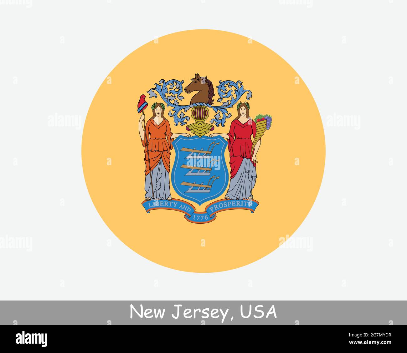 New Jersey Round Circle Flag. NJ USA State Circular Button Banner Icon. New Jersey United States of America State Flag. The Garden State EPS Vector Stock Vector