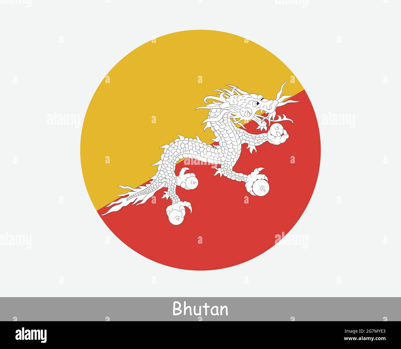 Bhutan Round Circle Flag. Bhutanese Circular Button Banner Icon. EPS