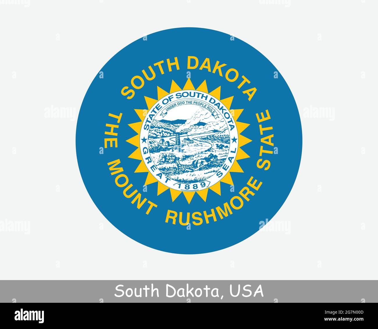 South Dakota Round Circle Flag. SD USA State Circular Button Banner Icon. South Dakota United States of America State Flag. The Mount Rushmore State E Stock Vector