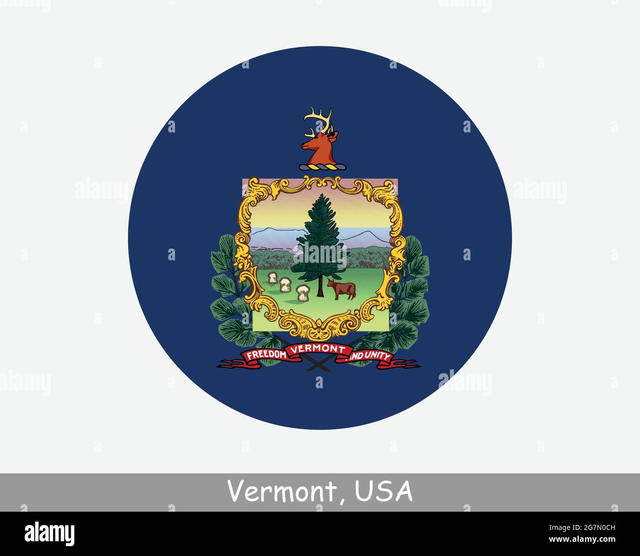 Vermont Round Circle Flag. VT USA State Circular Button Banner Icon ...