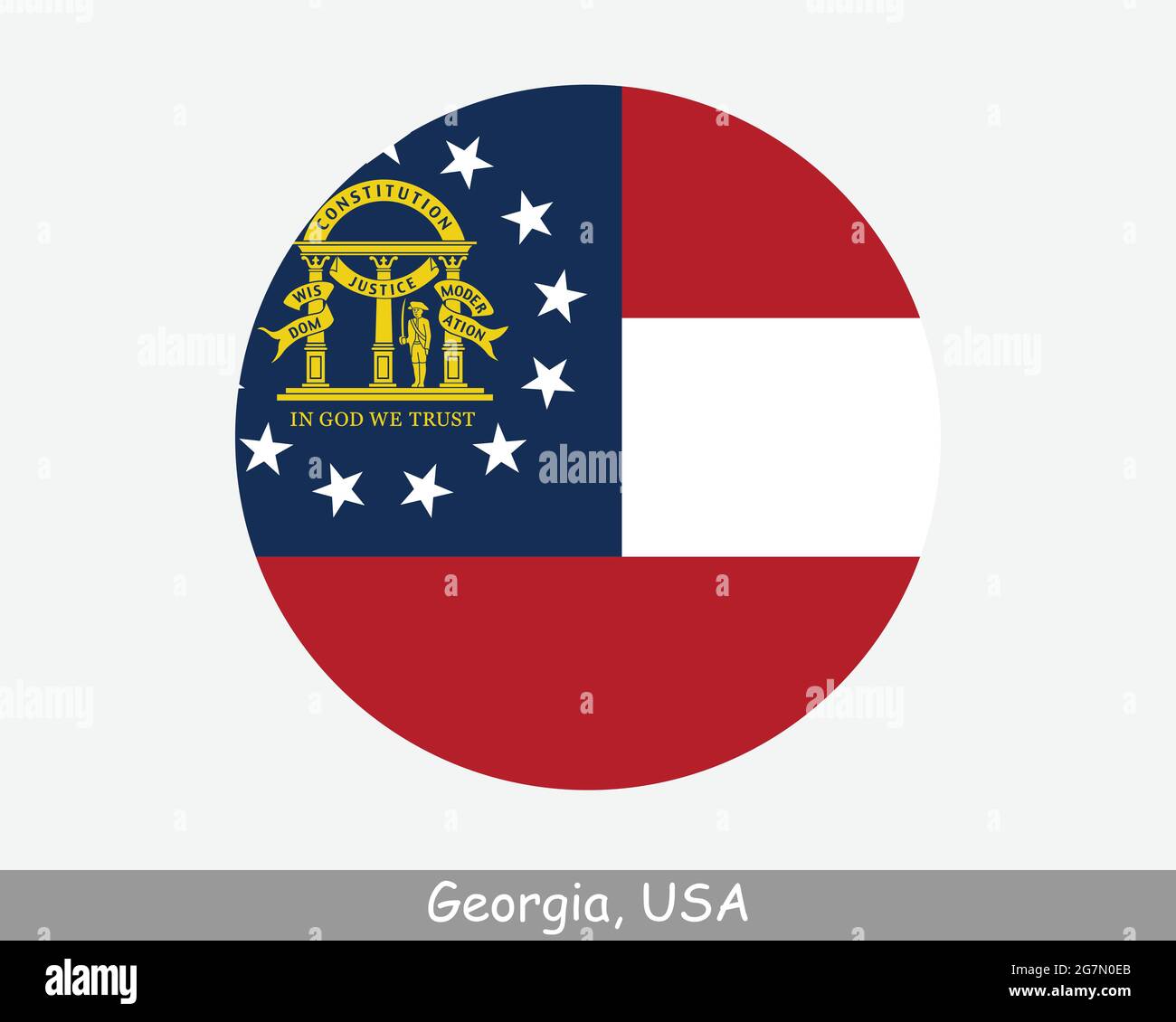 Georgia Round Circle Flag. GA USA State Circular Button Banner Icon. Georgia United States of America State Flag. Peach State EPS Vector Stock Vector