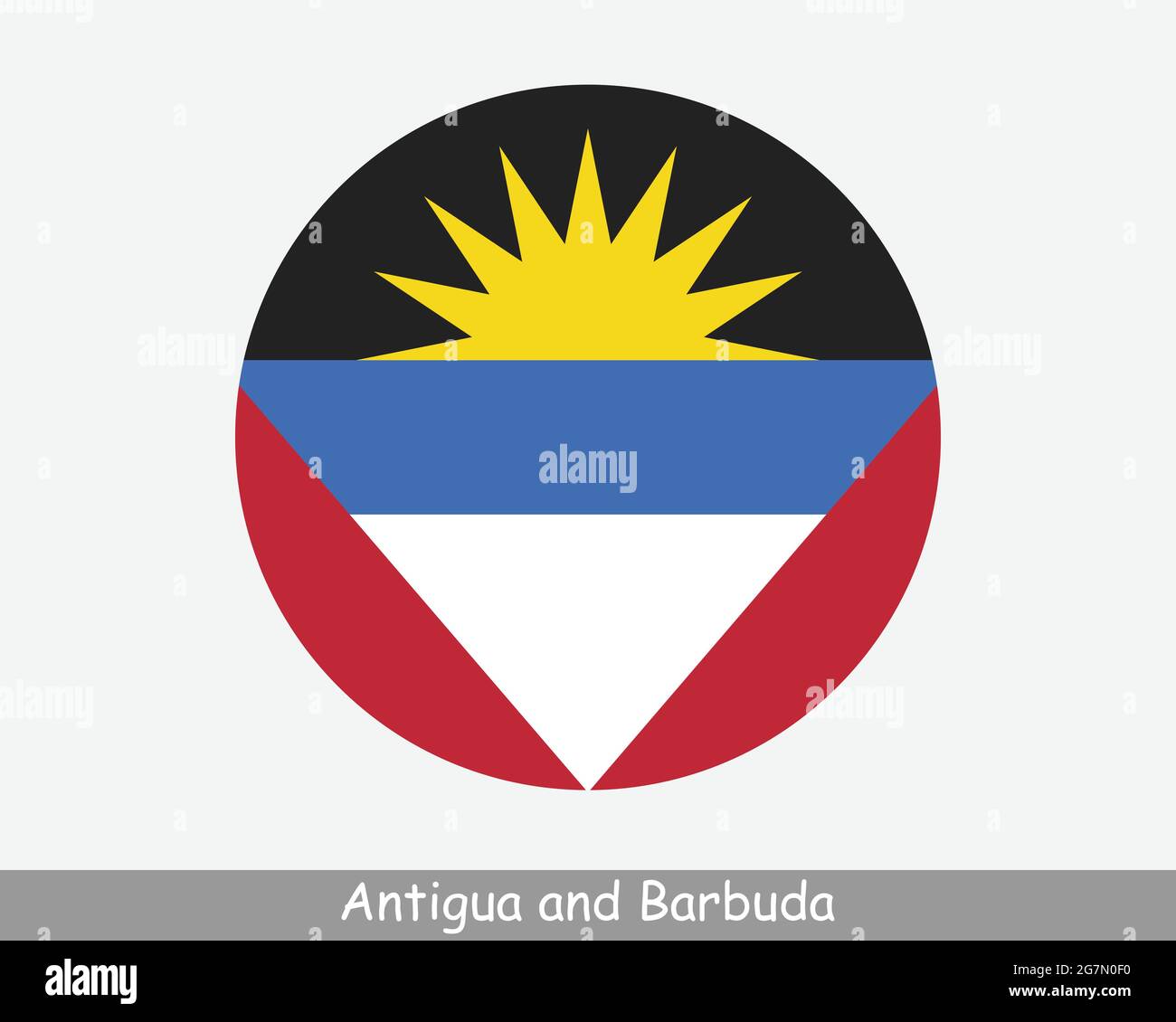 Antigua and Barbuda Round Circle Flag. Antiguan and Barbudan Circular Button Banner Icon. EPS Vector Stock Vector