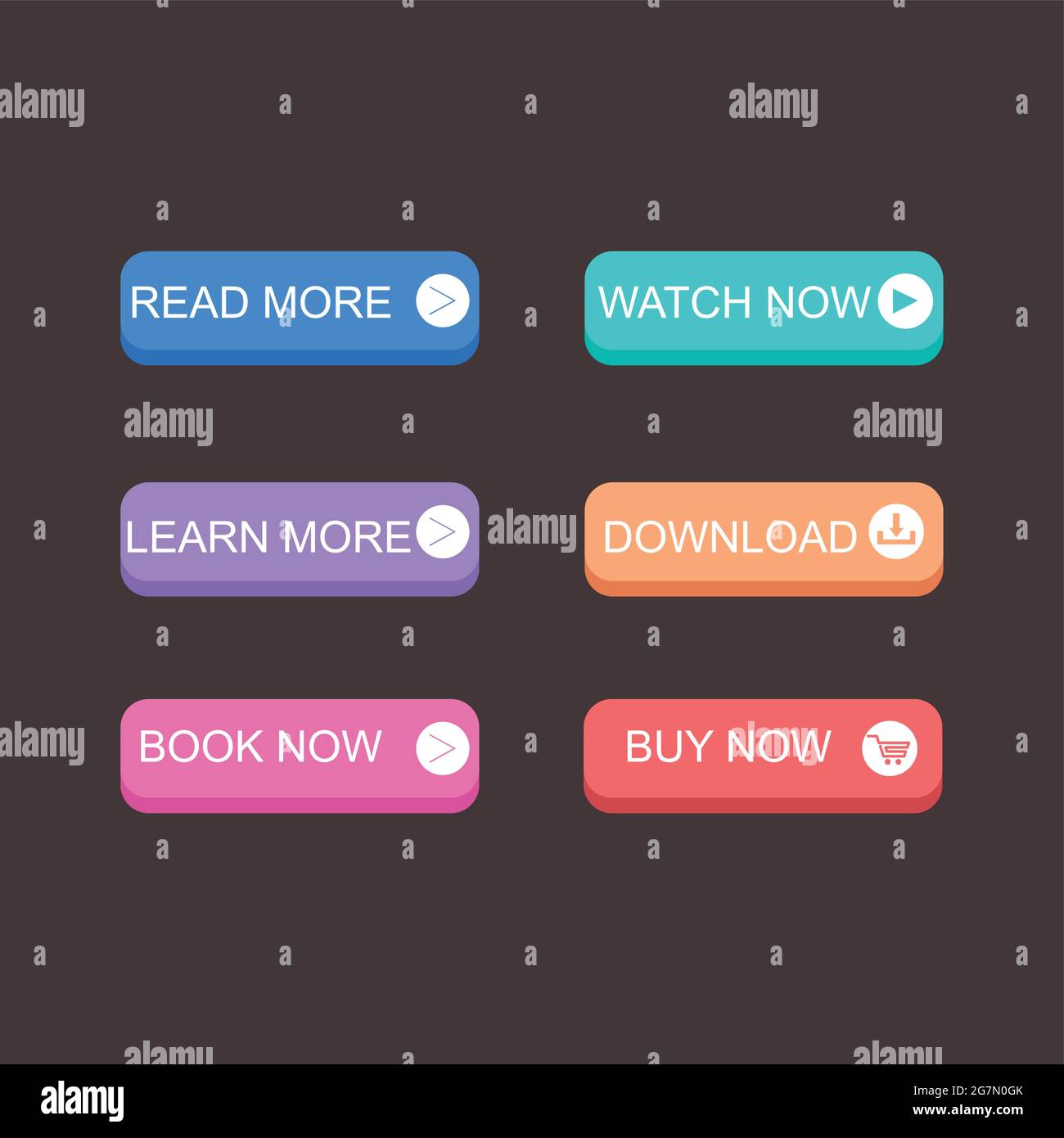 Flat Style Multicolored Website Different Buttons Set, Vector Colorful Web Layout Elements Collection Stock Vector