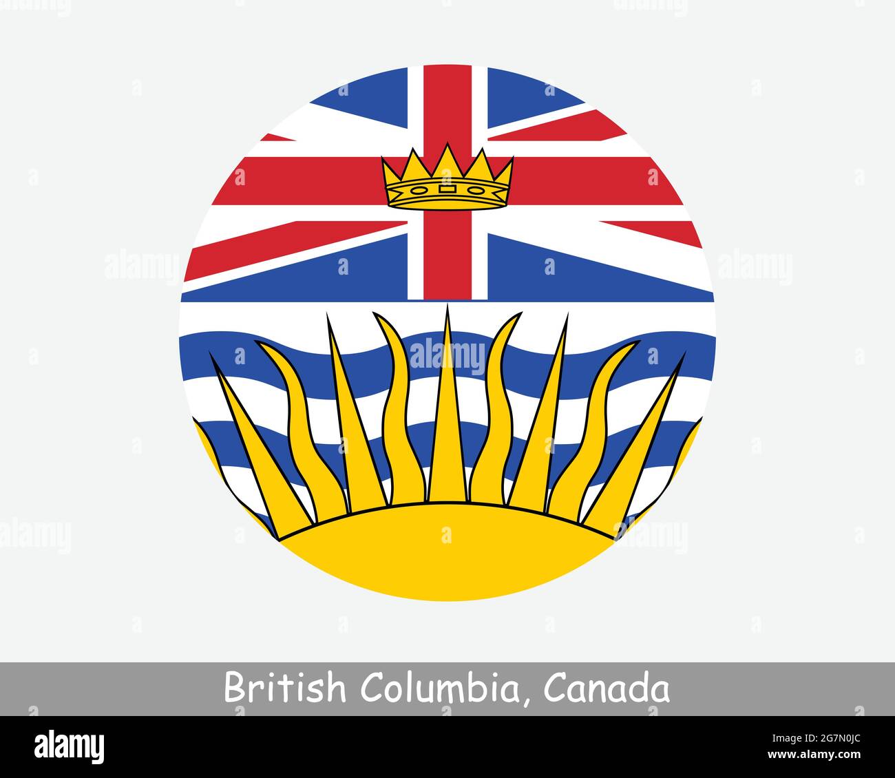 British Columbia Canada Round Circle Flag. BC Canadian Province Circular Button Banner Icon. EPS Vector Stock Vector