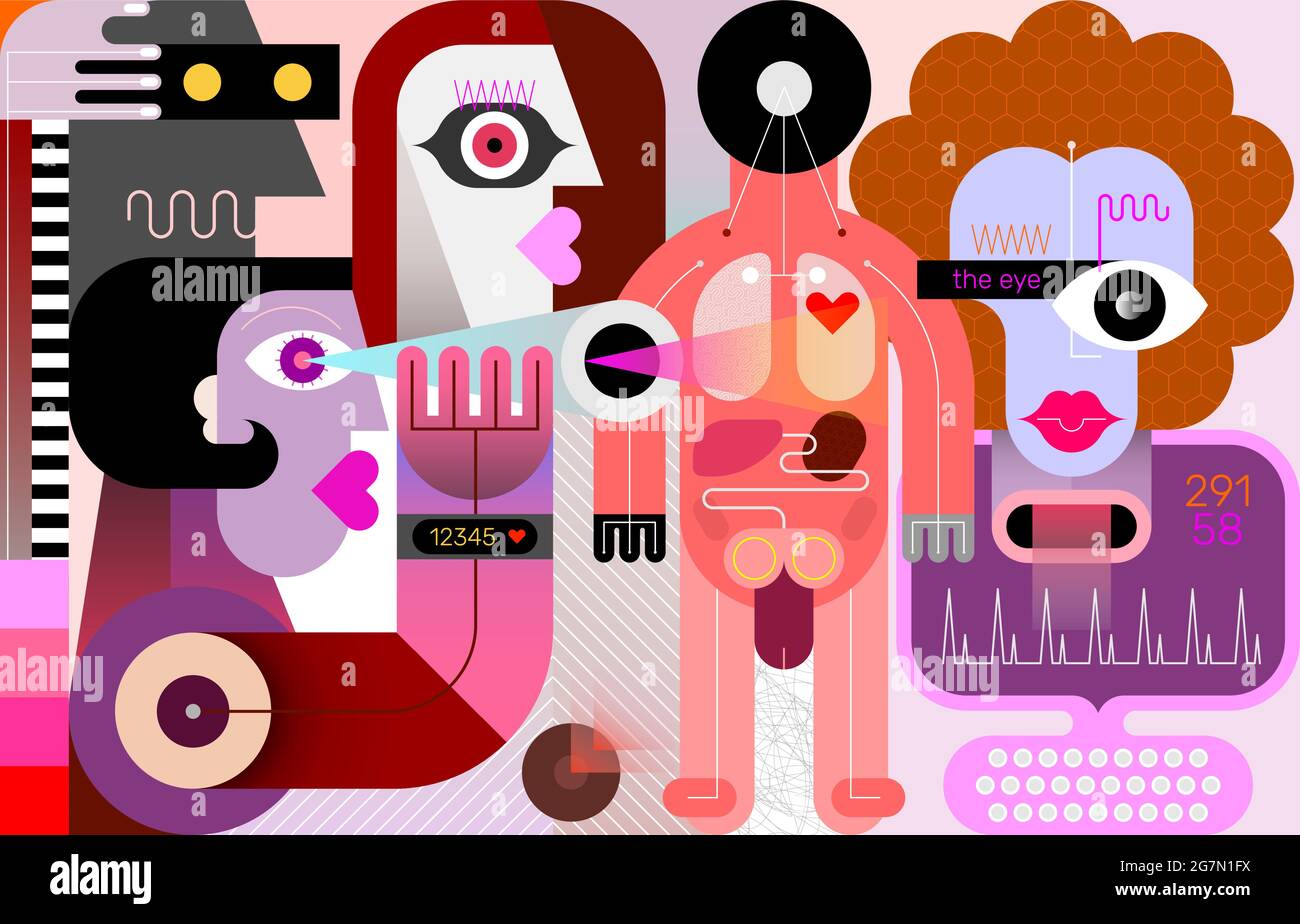 Doctors make a medical examination of the man. Vector illustration of a