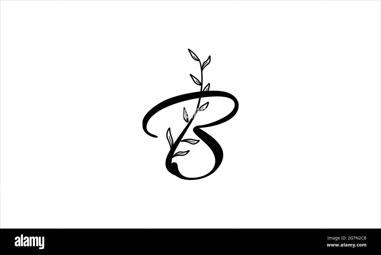 initial letter B floral hand drawn botanical boho icon logo design vector illustration Stock Vector