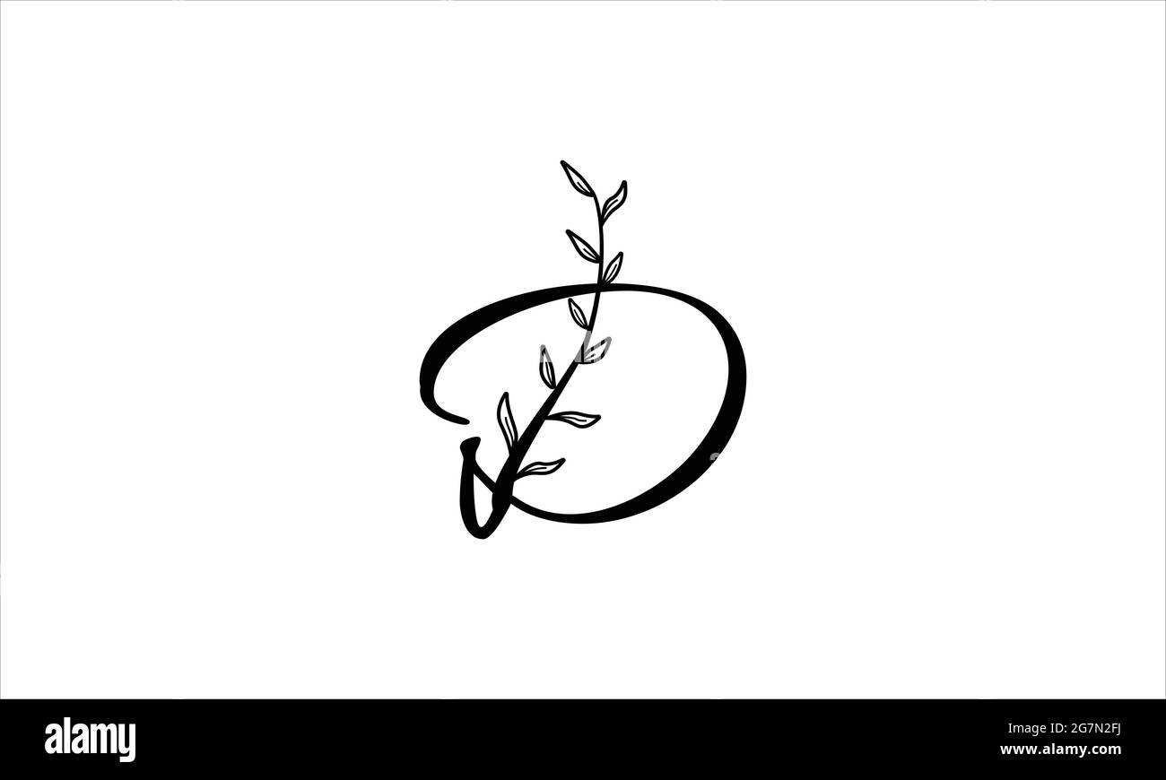 initial letter D floral hand drawn botanical boho icon logo design vector illustration Stock Vector