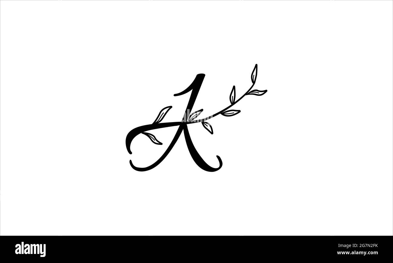 initial letter K floral hand drawn botanical boho icon logo design vector illustration Stock Vector