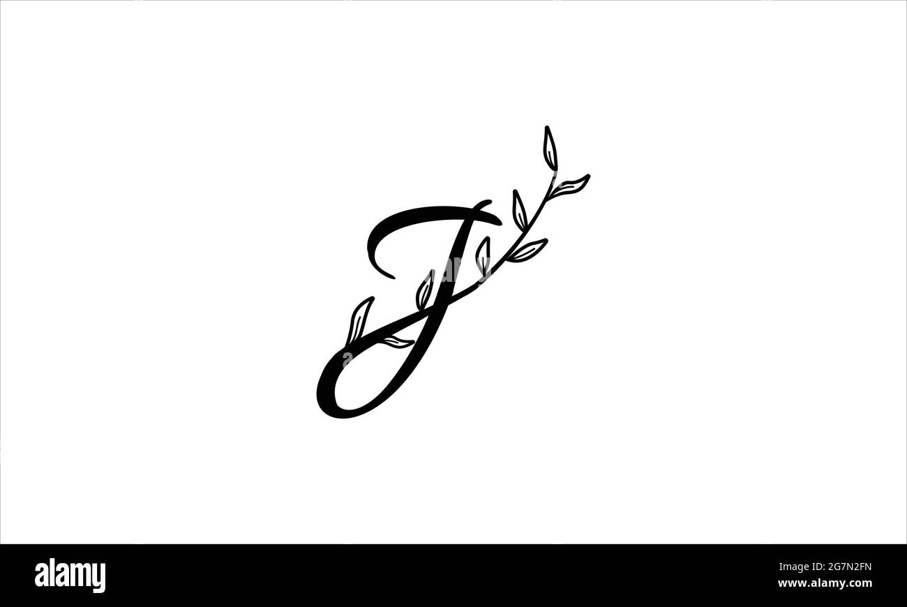 initial letter J floral hand drawn botanical boho icon logo design vector illustration Stock Vector