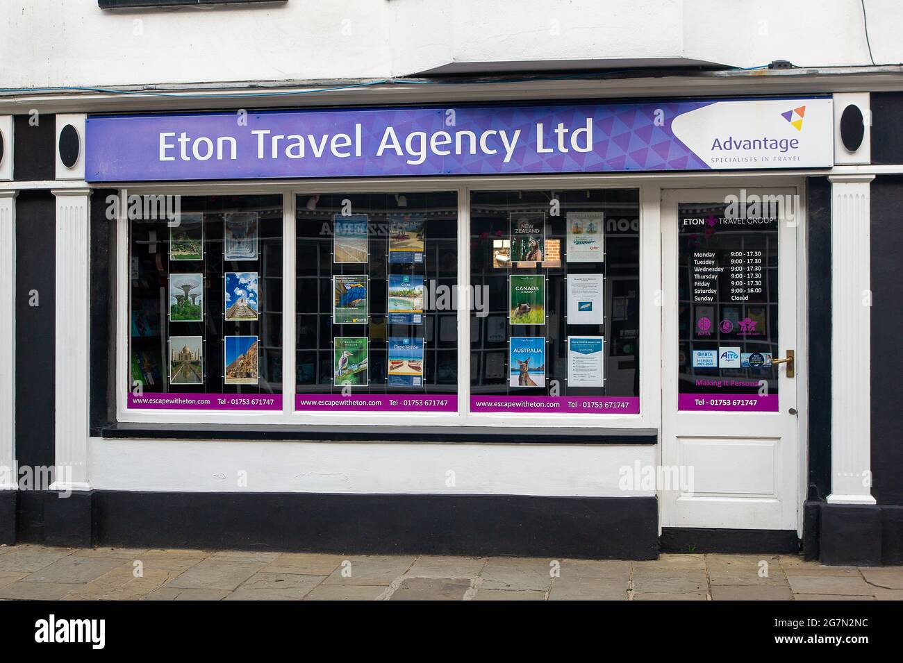 Eton, Windsor, Berkshire, UK. 14th July, 2021. A travel agents in Eton High Street. Confusion continues regarding overseas travel as some countries that were on the green list have now returned to being on the amber list. Credit: Maureen McLean/Alamy Stock Photo