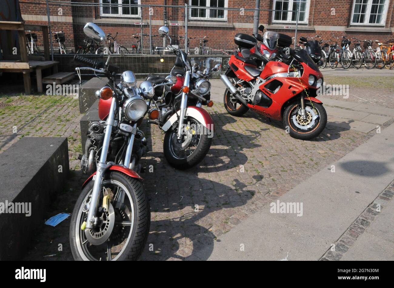 Copenhagen, Denmark. 15 July 2021, Various brand name motr bike park in