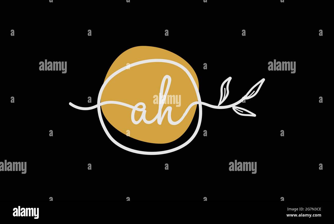 Letter AH or HA boho style botanical logo in flat minimal design Stock Vector