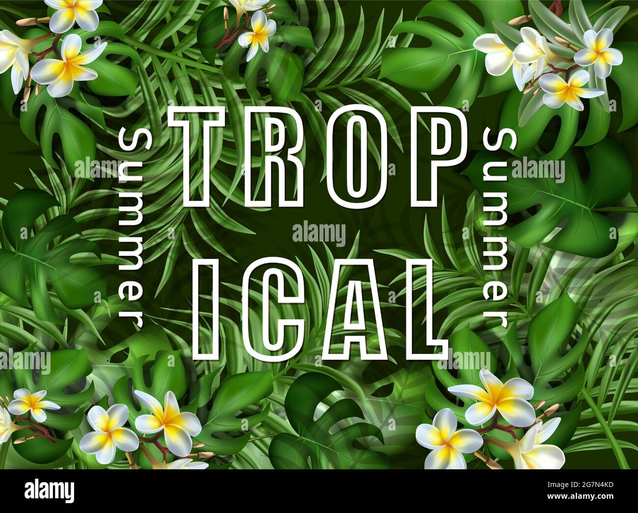 big summer sale banner template with tropical leaves frame Stock Vector ...