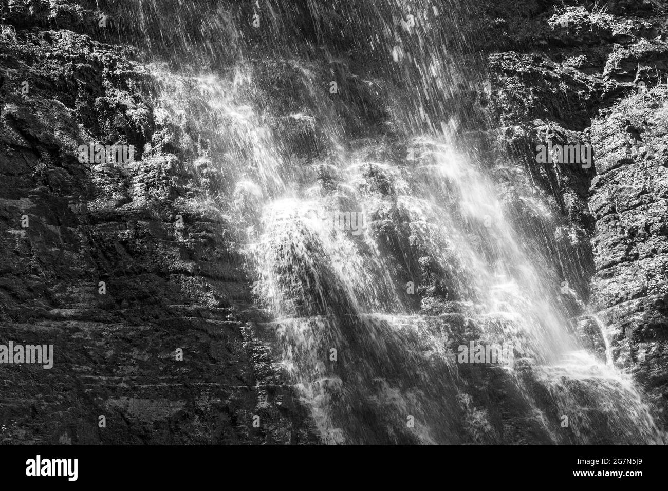 Devechi Kosy or Young Girls Braids Waterfall, due to the resemblance to braided hair, Djeti-Oguz Gorge, Karagat, Kyrgyzstan Stock Photo
