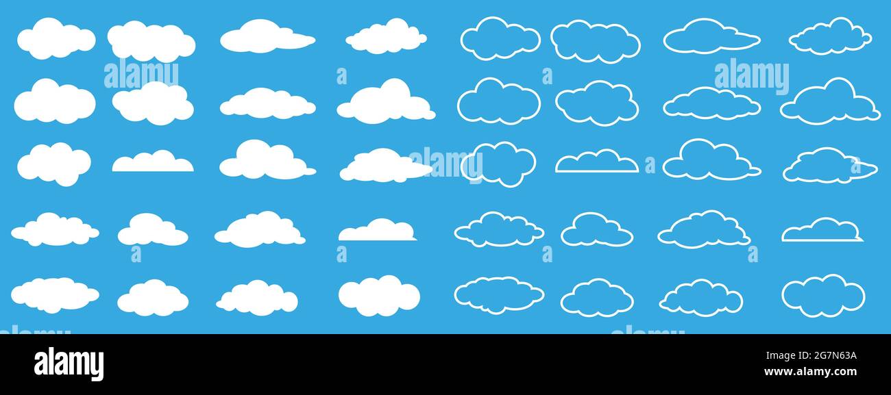 Set white clouds icon on blue background  Stock Vector