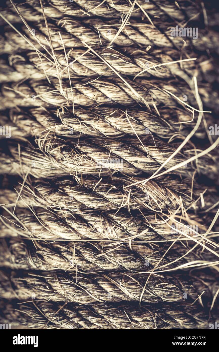 Close up rope tied, strip of raw old rope with textured for background ...