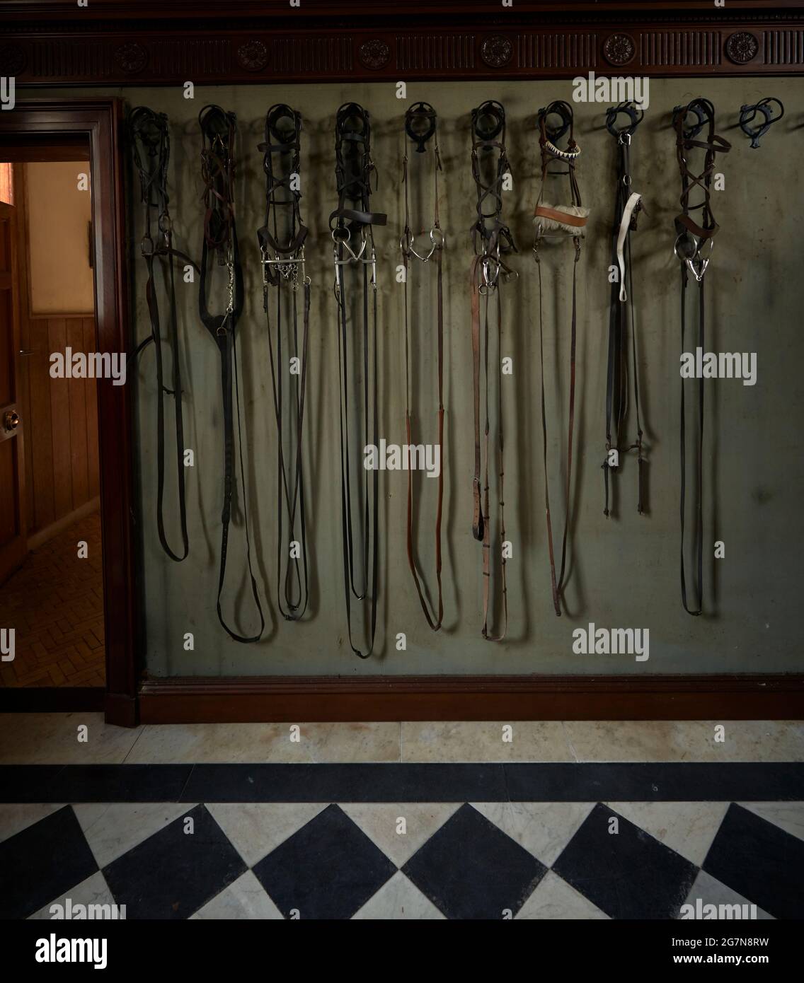 The Tack Room In Possibly the finest stables in the world at Manderston House in the Scottish Borders. Stock Photo