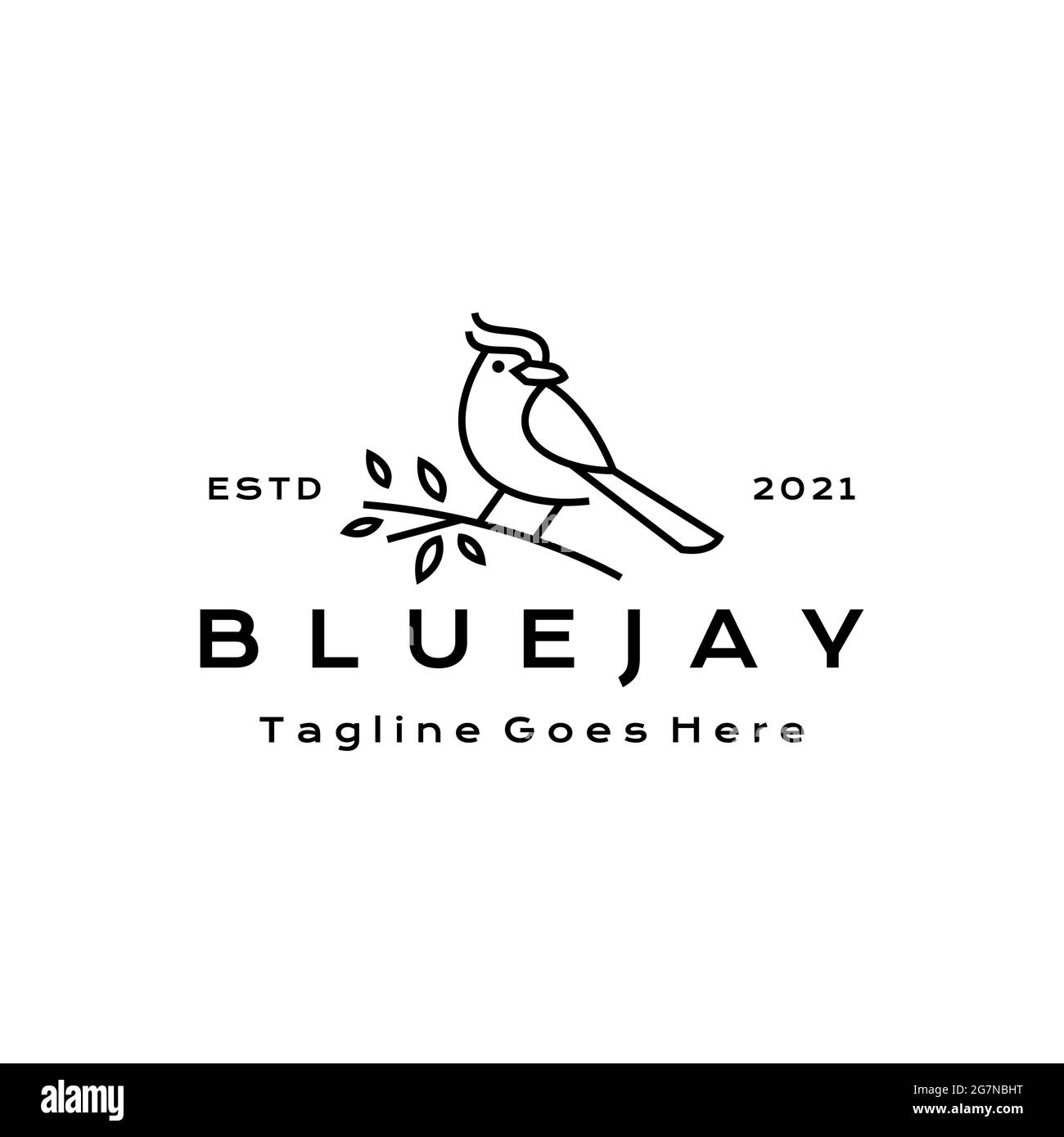 Line art Blue jay bird logo design vector illustration Stock Vector