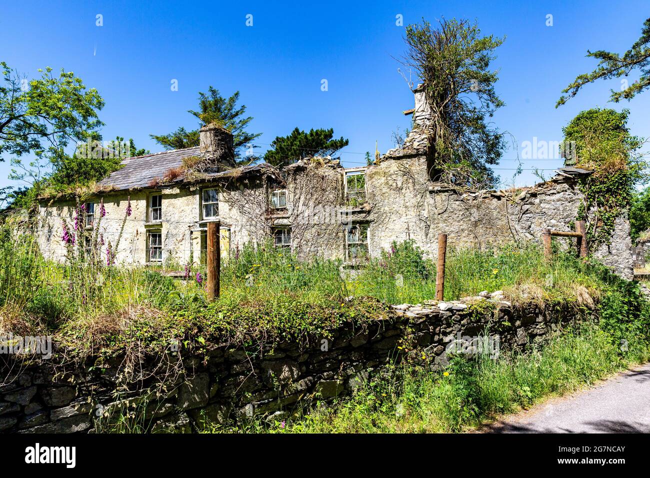 2021-06-27 Ireland County Cork, Schull, Colla Area. Derelict House with roof caved in. Landscapes from Colla Area. Stock Photo