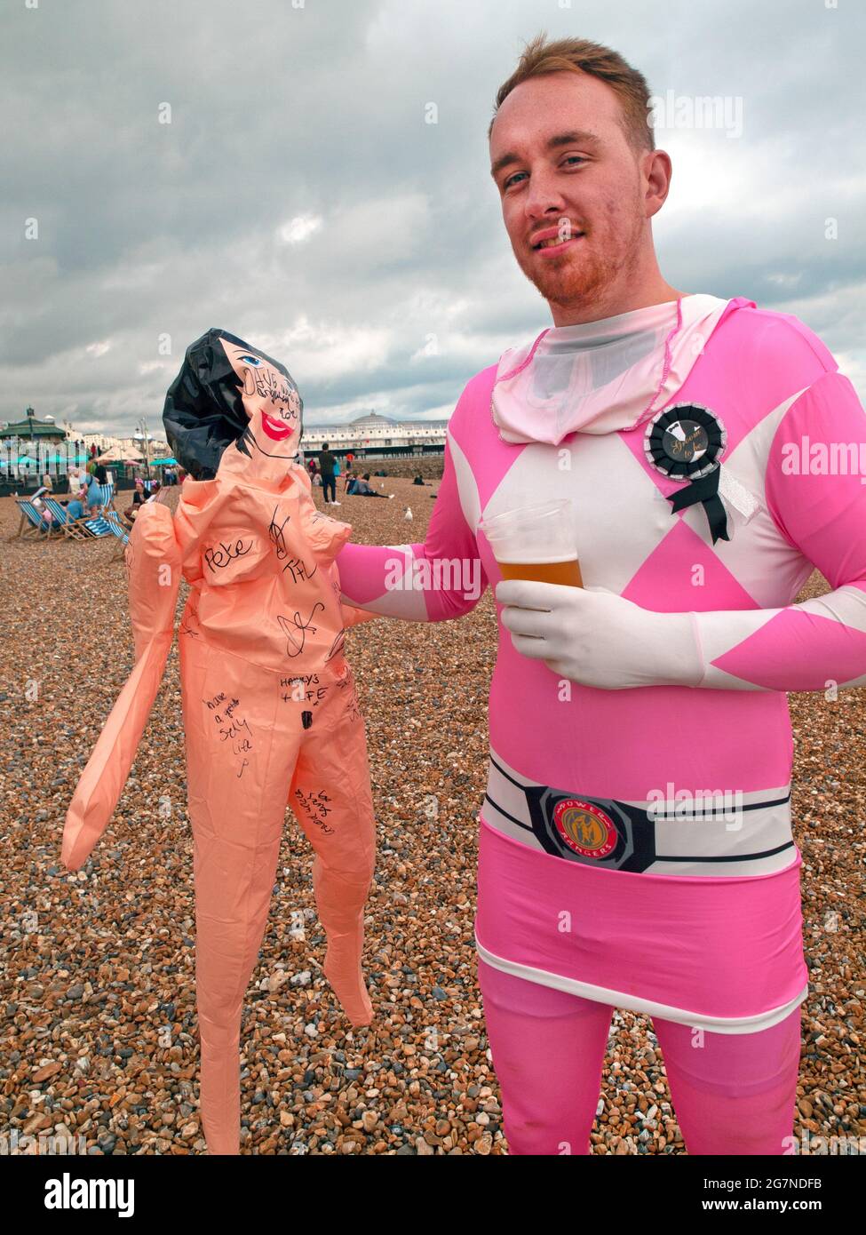 A stag do on the beach at Brighton Stock Photo