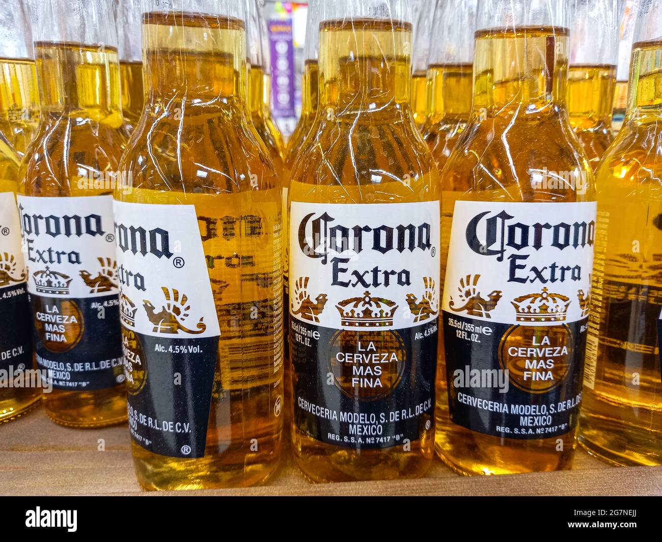 Bottles of Corona Extra Beer one of the topselling beers worldwide