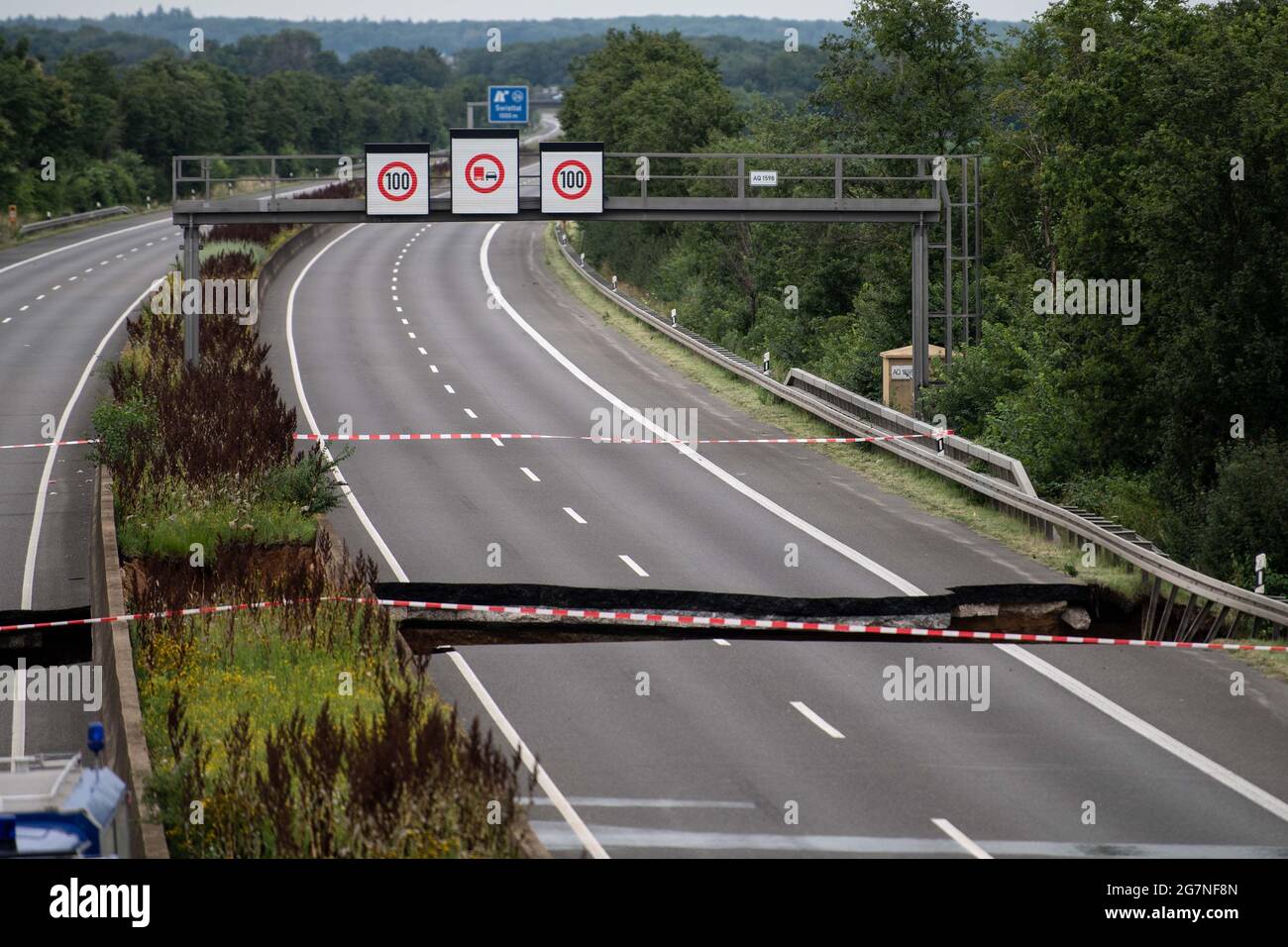 Swisttal, Germany. 15th July, 2021. The roadway on Highway 61 caved in
