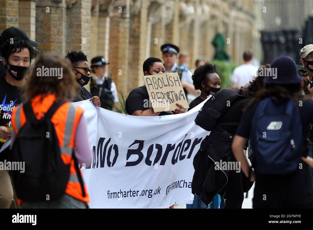 London, England, UK. 15th July, 2021. Protesters stage a demonstration