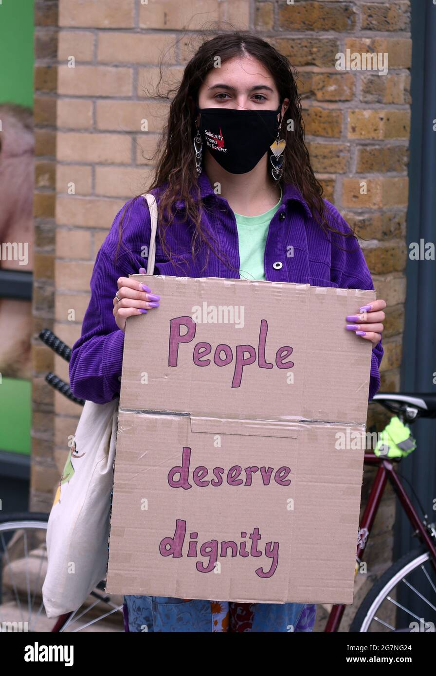 London, England, UK. 15th July, 2021. Protesters stage a demonstration