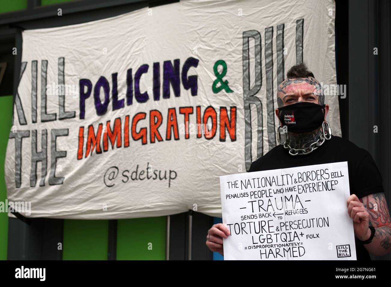 London, England, UK. 15th July, 2021. Protesters stage a demonstration